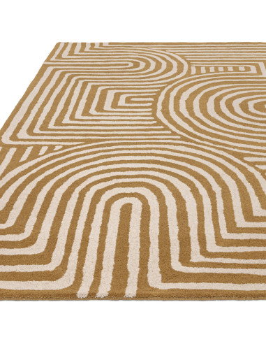 Elevate your space with the Reef RF28 Curve Ochre, a modern designer rug featuring geometric elegance, plush wool texture, and