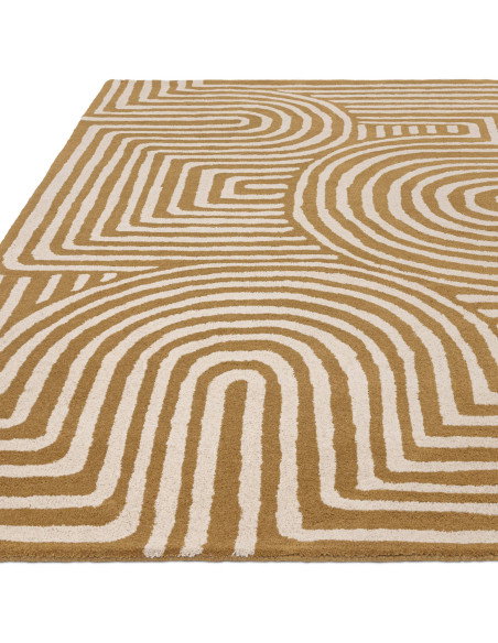 Elevate your space with the Reef RF28 Curve Ochre, a modern designer rug featuring geometric elegance, plush wool texture, and