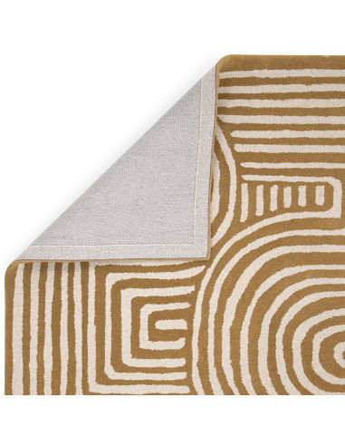 Elevate your space with the Reef RF28 Curve Ochre, a modern designer rug featuring geometric elegance, plush wool texture, and