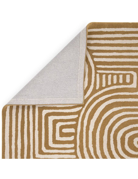 Elevate your space with the Reef RF28 Curve Ochre, a modern designer rug featuring geometric elegance, plush wool texture, and
