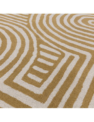 Elevate your space with the Reef RF28 Curve Ochre, a modern designer rug featuring geometric elegance, plush wool texture, and