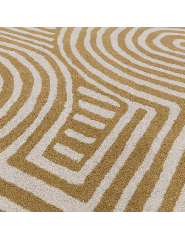 Tappeto Reef RF28 Curve Ochre in lana naturale, design moderno e geometrico, perfetto per ambienti contemporanei e soggiorni el