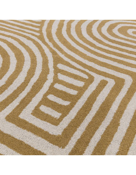 Elevate your space with the Reef RF28 Curve Ochre, a modern designer rug featuring geometric elegance, plush wool texture, and