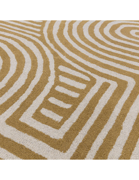 Tappeto Reef RF28 Curve Ochre in lana naturale, design moderno e geometrico, perfetto per ambienti contemporanei e soggiorni el