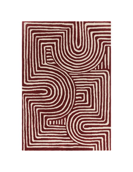 Tappeto Reef RF29 Curve Plum in lana naturale, design geometrico moderno ideale per soggiorni contemporanei eleganti e accoglie
