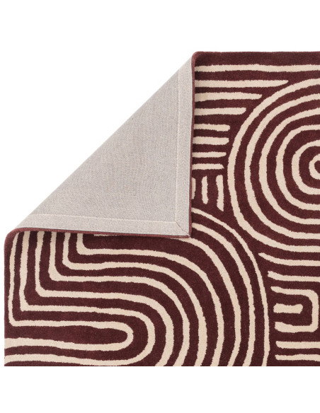 Tappeto Reef RF29 Curve Plum in lana naturale, design geometrico moderno ideale per soggiorni contemporanei eleganti e accoglie