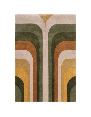 Elevate your space with the Romy 02 Retro Green, a modern designer rug featuring bold geometric patterns and durable, easy-care