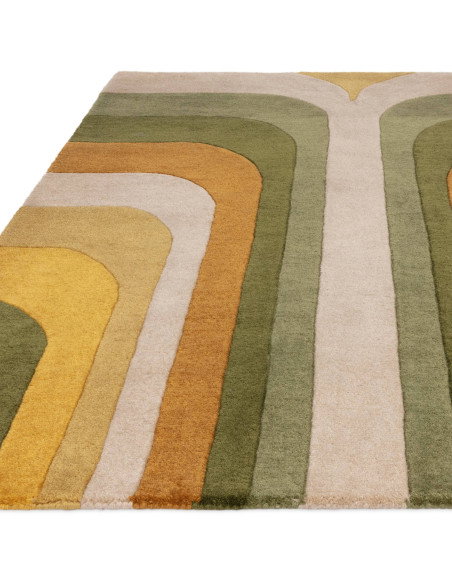 Tappeto Romy 02 Retro Green: design geometrico e colori caldi per un soggiorno moderno e accogliente. Perfetto tra i tappeti co