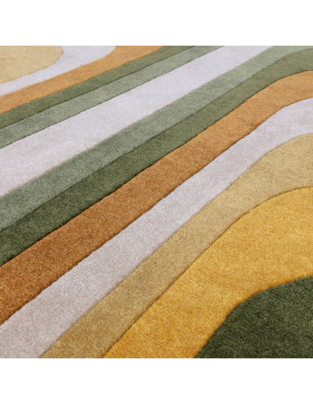 Elevate your space with the Romy 02 Retro Green, a modern designer rug featuring bold geometric patterns and durable, easy-care
