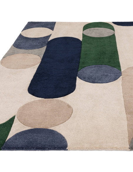 Tappeto Romy 08 Morse Blue: design geometrico moderno, colori eleganti e materiali resistenti per un soggiorno contemporaneo un