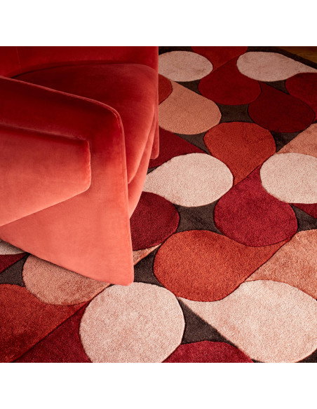 Add warmth and style with the Romy 14 Jive Red, a modern designer rug featuring bold geometric patterns and durable, easy-care