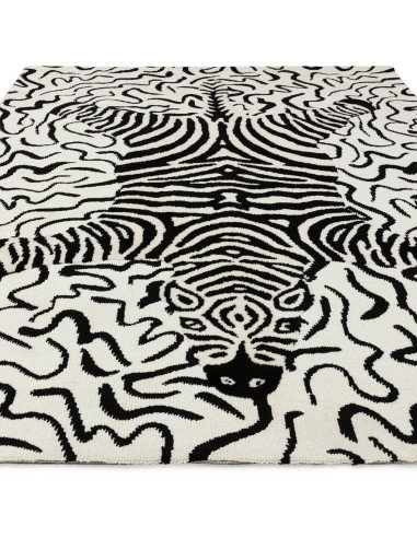Bold black and white Wilder Zebra Mono rug blends fantasy and modern style, offering durable, plush comfort for any room’s déco