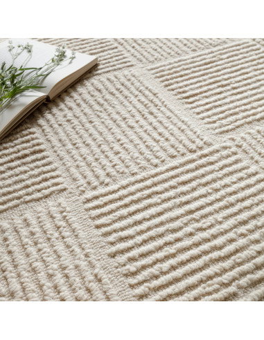 Tappeto Zennith Grid in lana naturale, design geometrico moderno, perfetto per ambienti luminosi e raffinati. Ideale tra i tapp