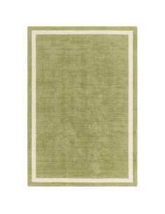 Tappeto minimal in lana naturale verde salvia con motivo a cornice, elegante e versatile, perfetto per ambienti moderni e raffi
