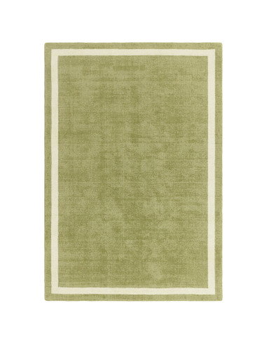 Tappeto minimal in lana naturale verde salvia con motivo a cornice, elegante e versatile, perfetto per ambienti moderni e raffi