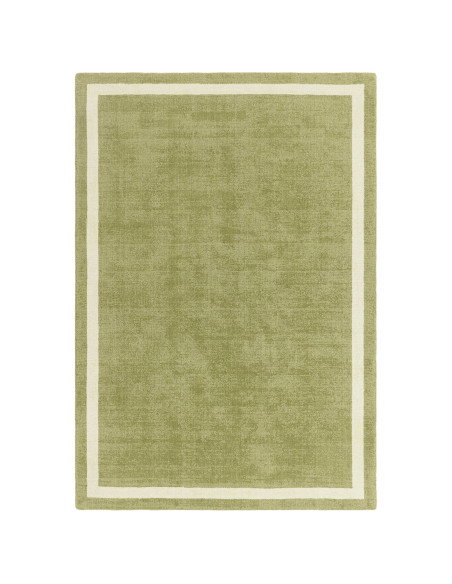 Tappeto minimal in lana naturale verde salvia con motivo a cornice, elegante e versatile, perfetto per ambienti moderni e raffi