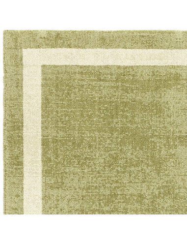 Elevate your space with the Albi Green minimalist rug, featuring natural wool and an elegant geometric border for timeless styl