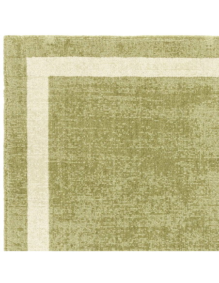 Tappeto minimal in lana naturale verde salvia con motivo a cornice, elegante e versatile, perfetto per ambienti moderni e raffi