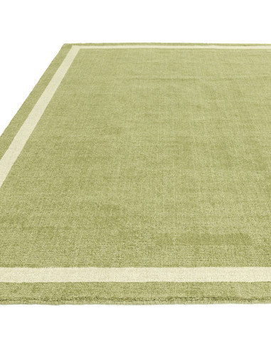 Elevate your space with the Albi Green minimalist rug, featuring natural wool and an elegant geometric border for timeless styl