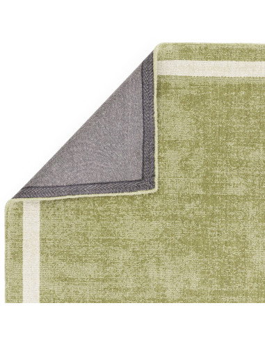 Elevate your space with the Albi Green minimalist rug, featuring natural wool and an elegant geometric border for timeless styl