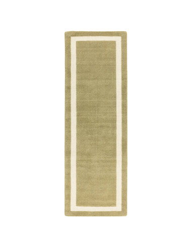 Tappeto minimal in lana naturale verde salvia con motivo a cornice, elegante e versatile, perfetto per ambienti moderni e raffi