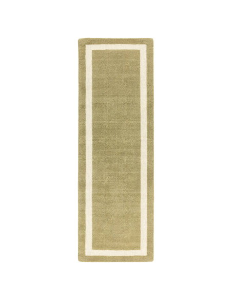 Tappeto minimal in lana naturale verde salvia con motivo a cornice, elegante e versatile, perfetto per ambienti moderni e raffi