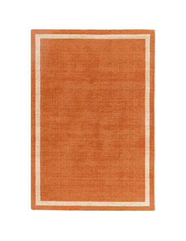 Tappeto Albi Orange in lana naturale, tinta unita con cornice geometrica, perfetto per ambienti minimal e moderni. Comfort e st