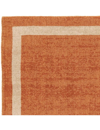 Tappeto Albi Orange in lana naturale, tinta unita con cornice geometrica, perfetto per ambienti minimal e moderni. Comfort e st