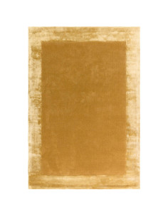Elevate your space with the Ascot Gold rug, a handcrafted minimalist rug featuring a warm geometric border and luxurious natura