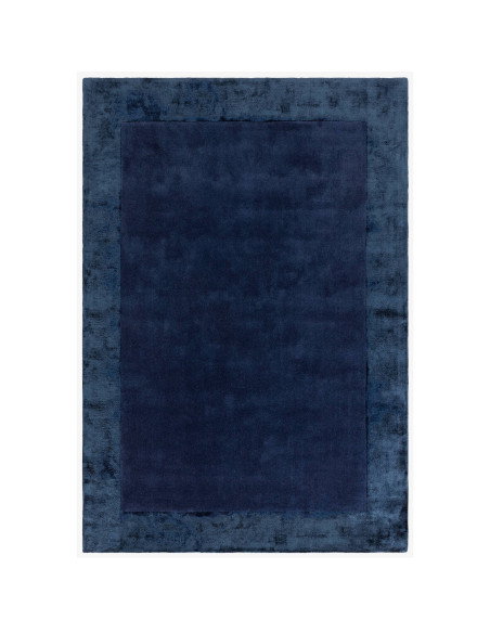 Elevate your space with the Ascot Navy minimalist rug, featuring a plush geometric border in deep blue for timeless style and l