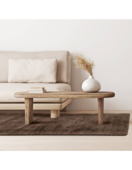 Elevate your space with the Blade Chocolate rug, a handcrafted minimalist rug featuring a soft viscose texture and timeless neu