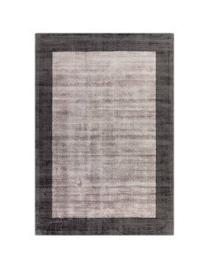 Tappeto minimalista Blade Border Charcoal/Silver: eleganza tinta unita, morbidezza e artigianato indiano per ambienti moderni e