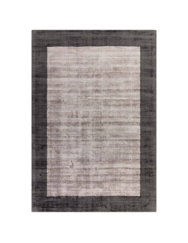 Tappeto minimalista Blade Border Charcoal/Silver: eleganza tinta unita, morbidezza e artigianato indiano per ambienti moderni e