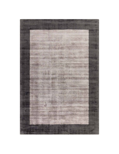 Tappeto minimalista Blade Border Charcoal/Silver: eleganza tinta unita, morbidezza e artigianato indiano per ambienti moderni e