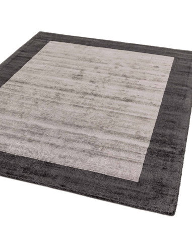 Tappeto minimalista Blade Border Charcoal/Silver: eleganza tinta unita, morbidezza e artigianato indiano per ambienti moderni e