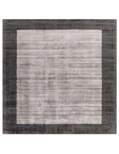 Tappeto minimalista Blade Border Charcoal/Silver: eleganza tinta unita, morbidezza e artigianato indiano per ambienti moderni e