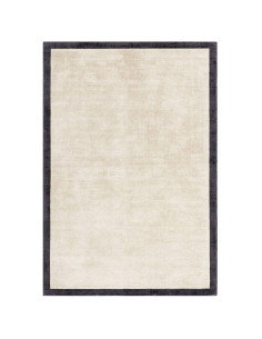 Tappeto minimal in viscosa naturale, Blade Border Putty/Charcoal 10 unisce eleganza tinta unita e design artigianale per ambien