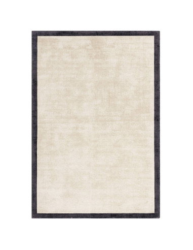 Tappeto minimal in viscosa naturale, Blade Border Putty/Charcoal 10 unisce eleganza tinta unita e design artigianale per ambien