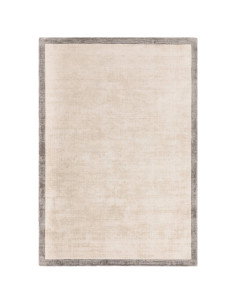 Tappeto minimal tinta unita Blade Border Putty/Silver 07: eleganza geometrica, morbidezza in viscosa e design artigianale per o