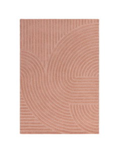 Tappeto Hague Blush in lana naturale, design geometrico minimal e tinta unita rosa cipria, morbido, resistente e facile da puli