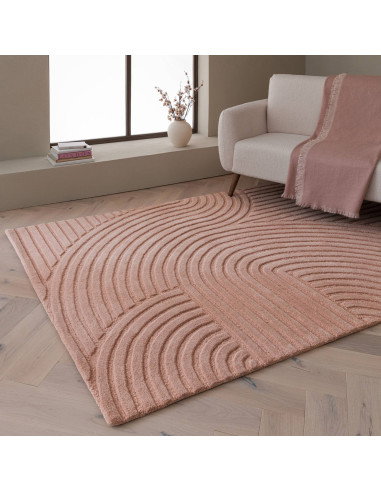 Elevate your space with the Hague Blush rug, a hand-tufted minimalist rug in soft neutral tones, blending warmth and modern geo