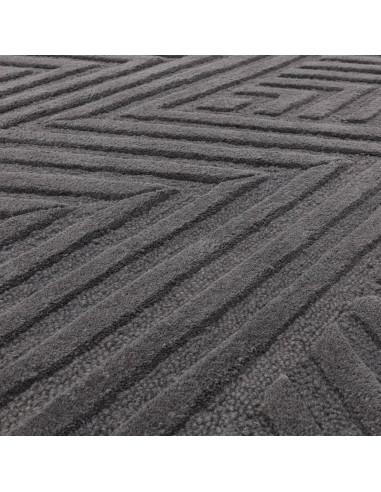 Tappeto Hague Charcoal in lana naturale, design geometrico minimal e tinta unita, perfetto per ambienti moderni e raffinati.