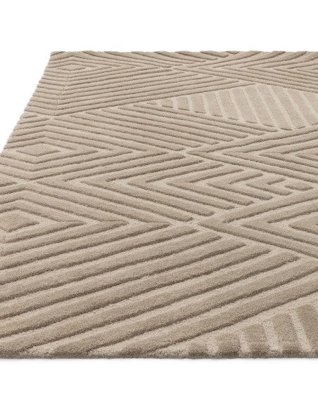 Tappeto Hague Taupe in lana naturale, fatto a mano: design geometrico minimal, elegante e versatile, perfetto per ogni ambiente