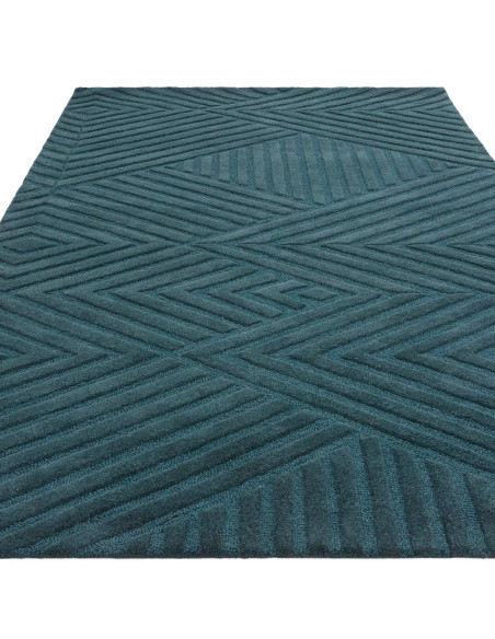 Tappeto Hague Teal in lana naturale, design geometrico e tonalità teal, perfetto per ambienti moderni e tappeti tinta unita di