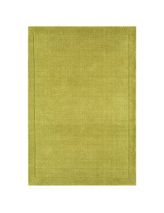 Tappeto minimal York Green in lana naturale verde oliva, design a cornice, morbido e resistente, perfetto per ambienti moderni