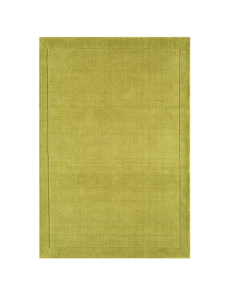 Tappeto minimal York Green in lana naturale verde oliva, design a cornice, morbido e resistente, perfetto per ambienti moderni