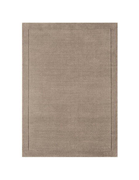 Elevate your space with the York Taupe neutral rug, featuring a soft wool texture and elegant geometric border for timeless min