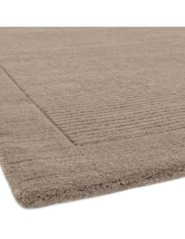 Elevate your space with the York Taupe neutral rug, featuring a soft wool texture and elegant geometric border for timeless min