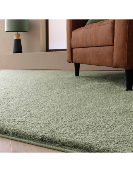 Tappeto shaggy Como Sage verde salvia, pelo lungo morbido e resistente, perfetto per un comfort elegante e facile da pulire in