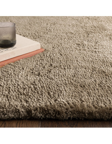 Experience luxurious softness and durability with the Opulence Taupe shaggy rug, perfect for adding warmth and style to any mod